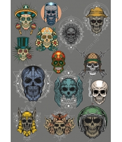 The set of "Edgy Skull" — 12 unique clipart
