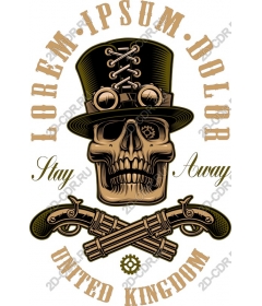 Steampunk skull with crossed pistols
