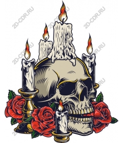 Gothic skull with candles and roses