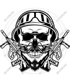  Ferocious skull in military helmet and rifles