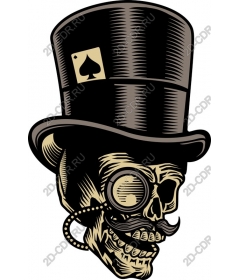 Stylish skull in a top hat and monocle