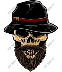 Vintage skull wearing hat and beard