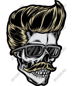 Rockabilly skull in sunglasses and hair "Pompadour"