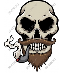 Vintage skull with a mustache and a pipe