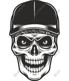 Daring skull wearing cap and bandana