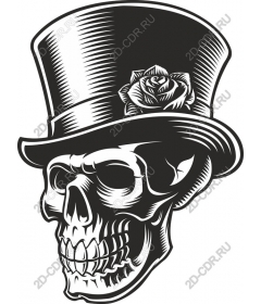  Elegant skull in hat and rose