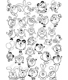 A set of quirky cartoon characters