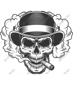 Vintage skull in a top hat and a cigar