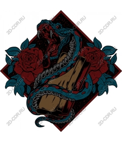  A coiled snake and roses