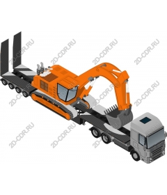  Heavy excavator on a flatbed platform