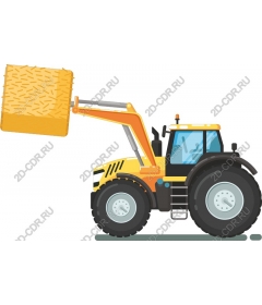 Yellow tractor with a bale of hay