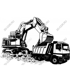  Heavy equipment: excavator and dump truck Clipart