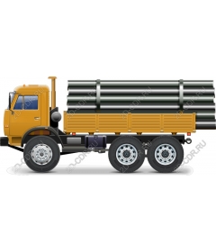 Yellow construction truck with pipes