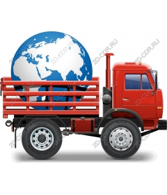 Red truck with the globe