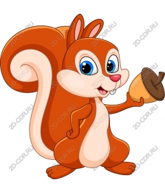 Funny cartoon squirrel holding acorn