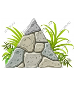 Natural stone pile with lush greenery