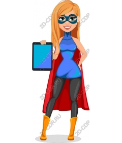  A female superhero with a tablet