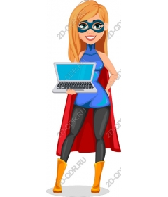 The empowerment of women superhero using laptop