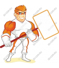 Dynamic superhero with a blank sign