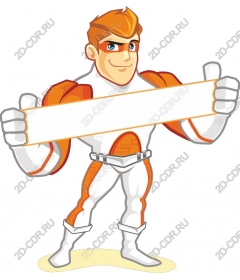 Dynamic superhero with an empty banner