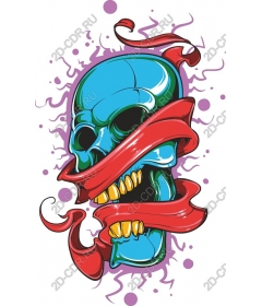  Blue skull with red ribbon