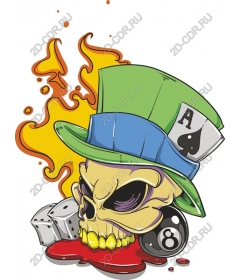 Daring skull in a hat and playing cards