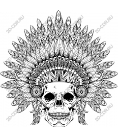 Headdress with a skull and feathers