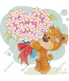  A cute bear holding a bouquet of flowers