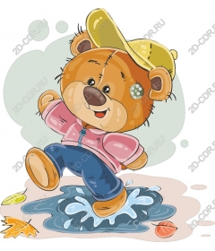  Cute bear jumps in a puddle