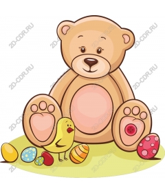  Cute Teddy bear with Easter eggs and chicken