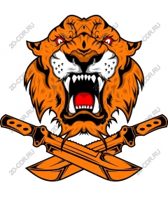 Head of a ferocious tiger with crossed swords