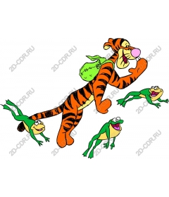  Tiger with playful frogs