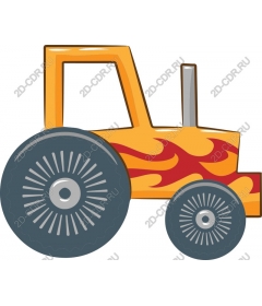  Bright tractor, decorated with flames