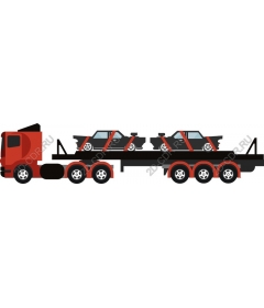 Truck with flatbed and classic cars