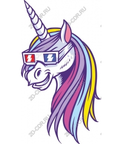  Cartoon unicorn with 3D glasses