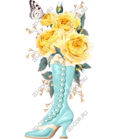 Vintage boots turquoise colour with floral pattern