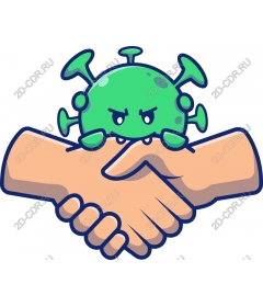  A handshake with a twist - Cartoon virus and hands