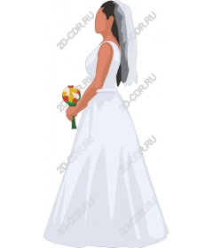  Elegant bride of wedding dress and bouquet
