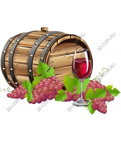 Vintage wine barrel and grapes