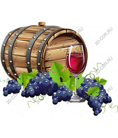 Wine barrel rustic, with grapes and glass of red wine