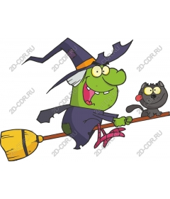 Whimsical Halloween witch and cat