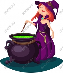  Charming witch with cauldron