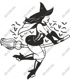 Whimsical witch riding a broom