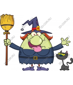  Fancy witch and cat