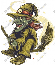 Whimsical witch riding a broom