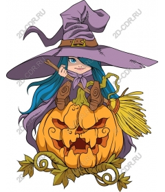  Fancy witch and pumpkin