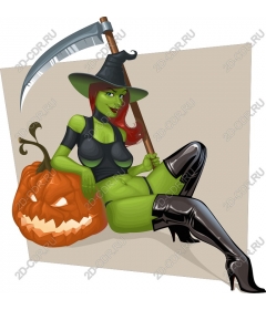  Bold green witch with pumpkin