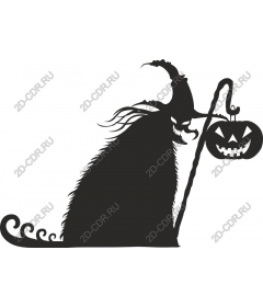 The cat-witch and the pumpkin lantern