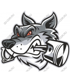 Head ferocious wolf with piston