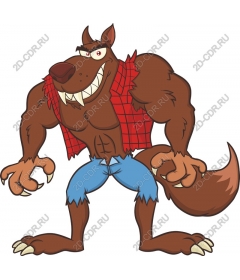  Muscular cartoon wolf